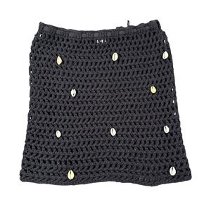 Soah Florance Black Crochet Mini Skirt Cowrie Shell Accents Cotton Size S Brazil